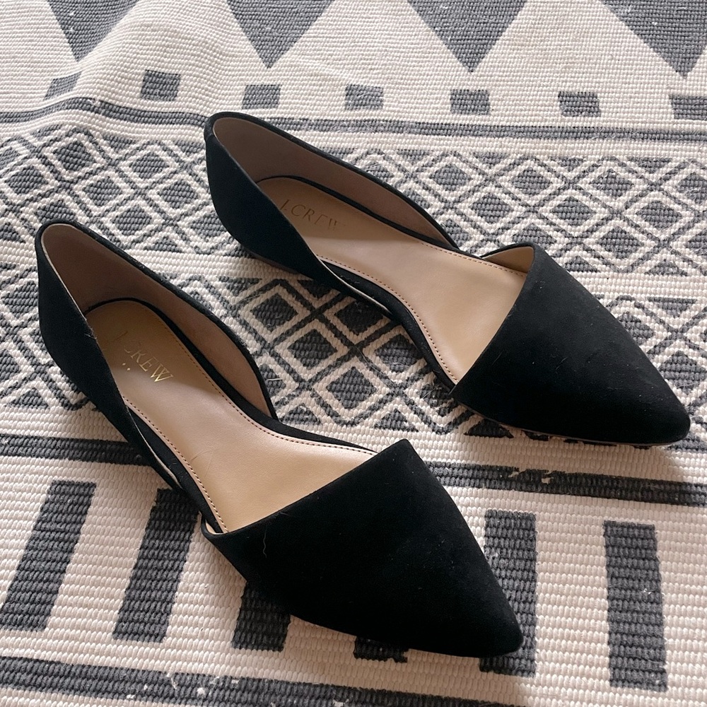 NEW Black Suede J.Crew D’Orsay Flats. Size 8.